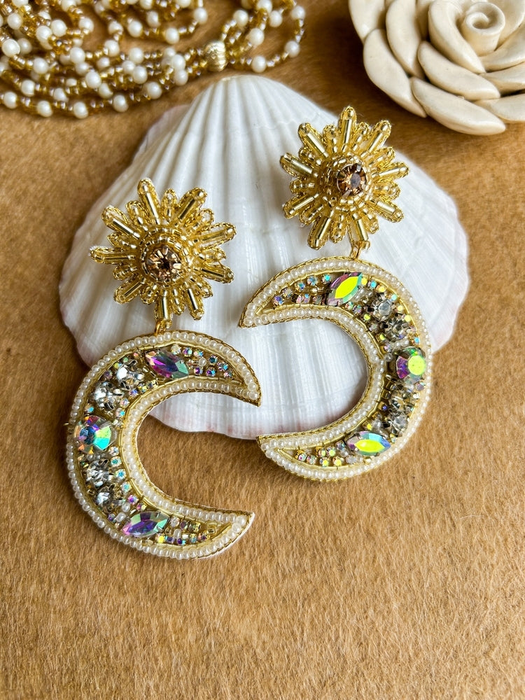 Crescent Moon Handmade Beaded Earrings