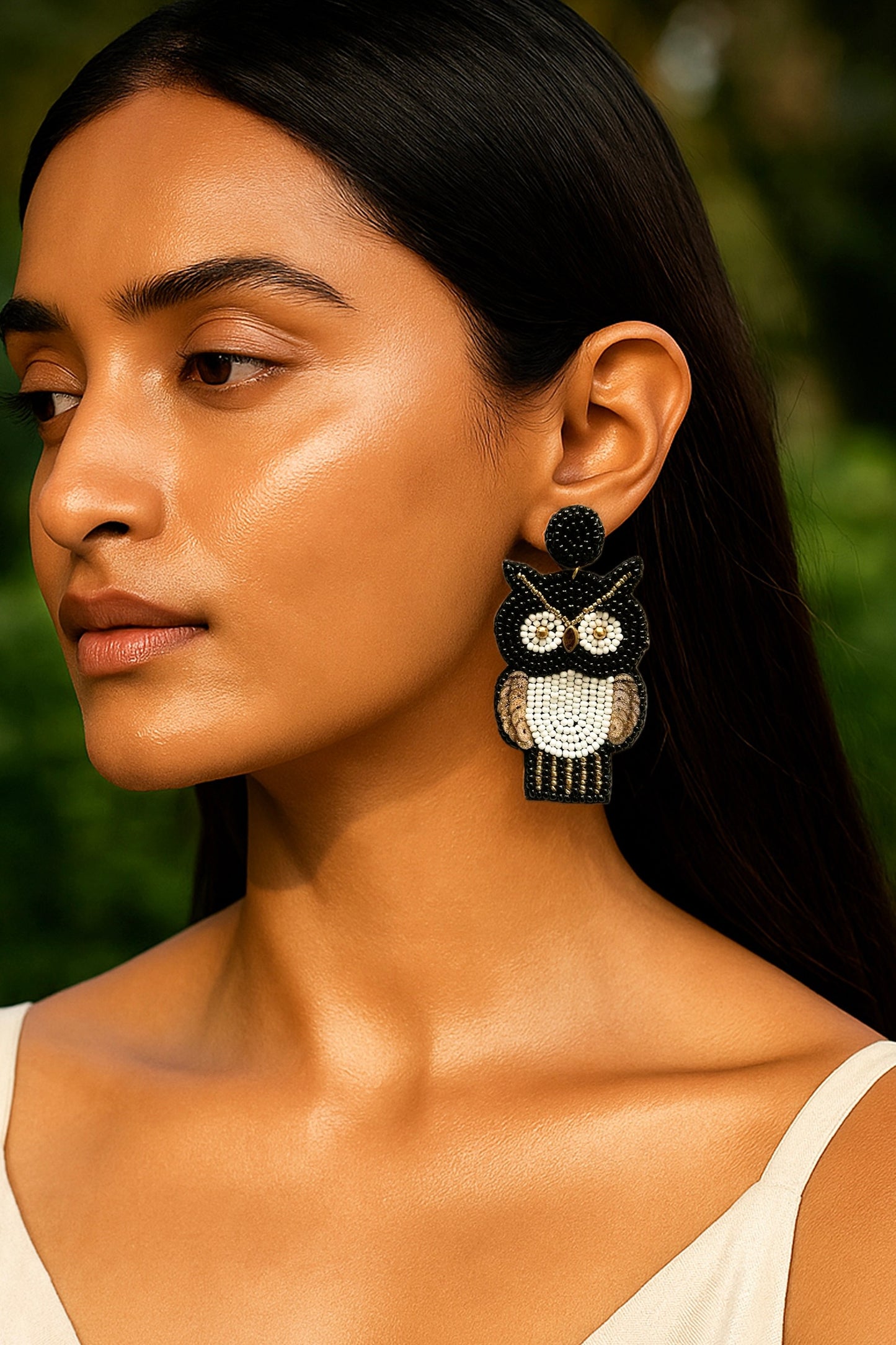 Golden Owl Handmade Beaded Bird Earrings