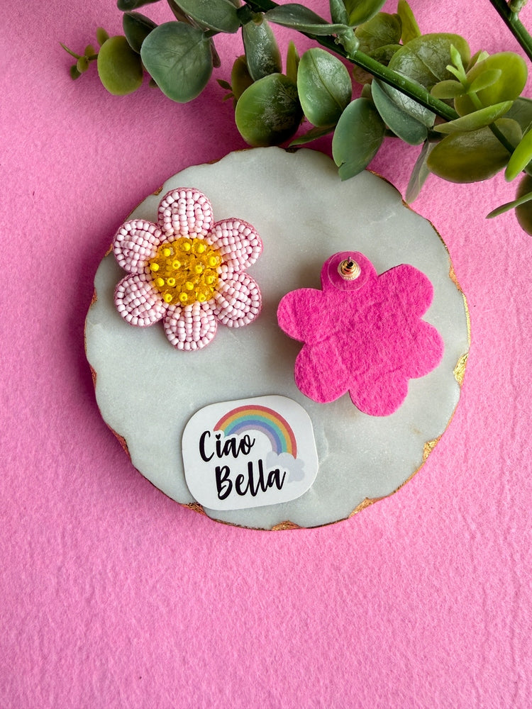 Blush Pink Daisy Stud Handmade Beaded Flower Earrings
