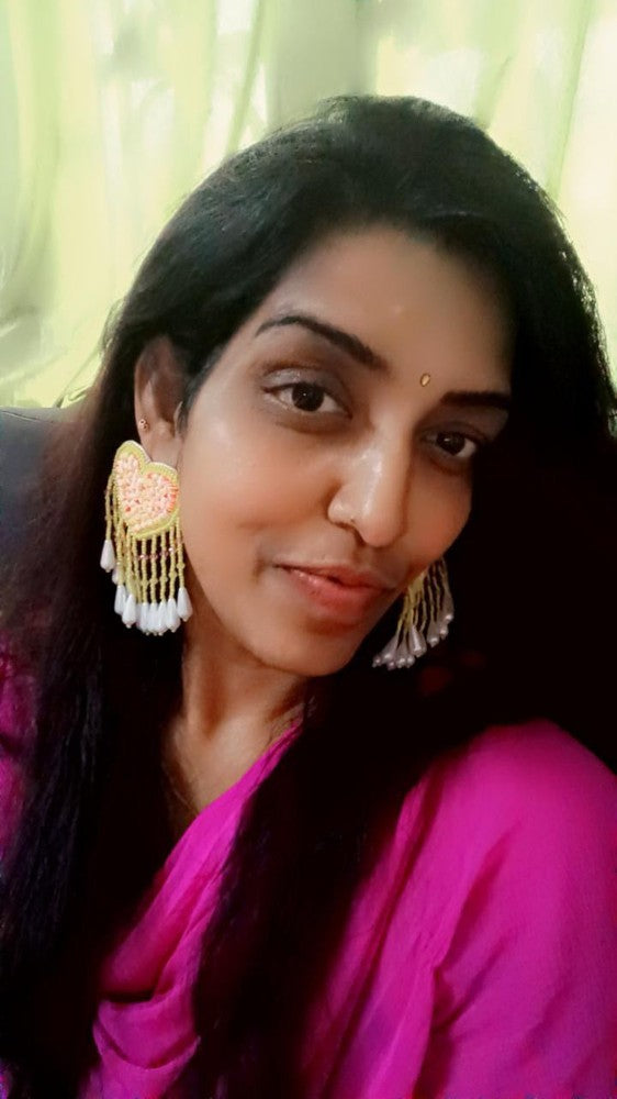 Sunny Heart Drop Tassel Handmade Beaded Earrings
