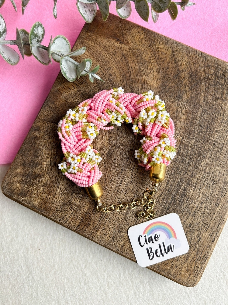 Luxe Flora Pink Handmade Beaded Bracelet