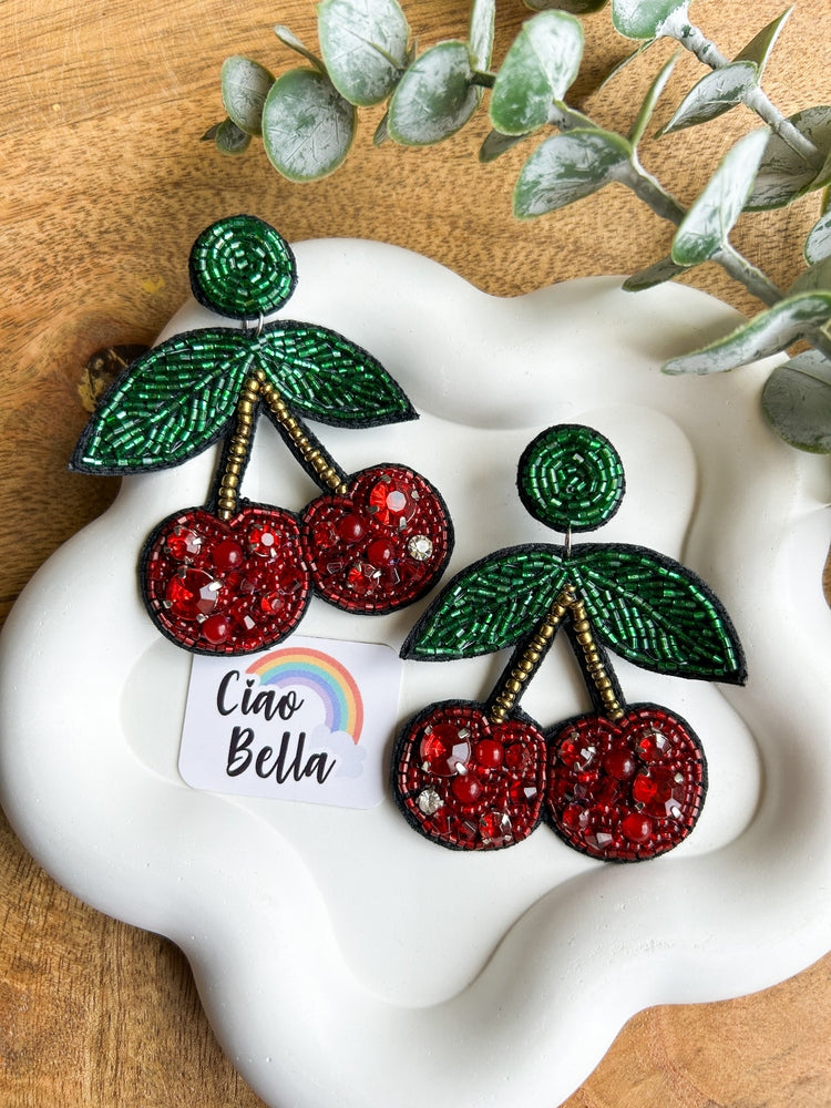 Cherry Love Handmade Beaded Earrings