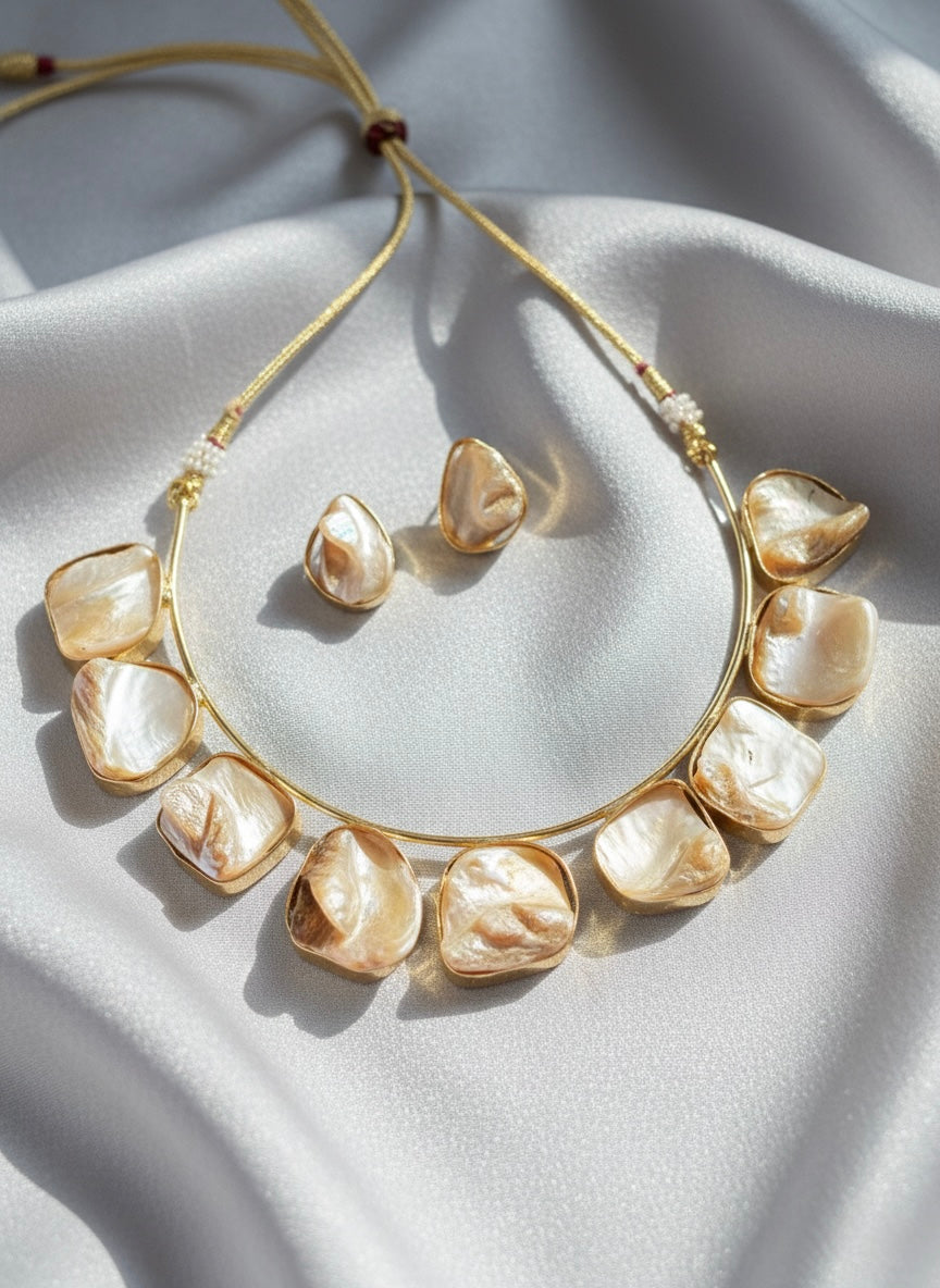 Baroque Pearl Handmade Brass Hasli Necklace Set