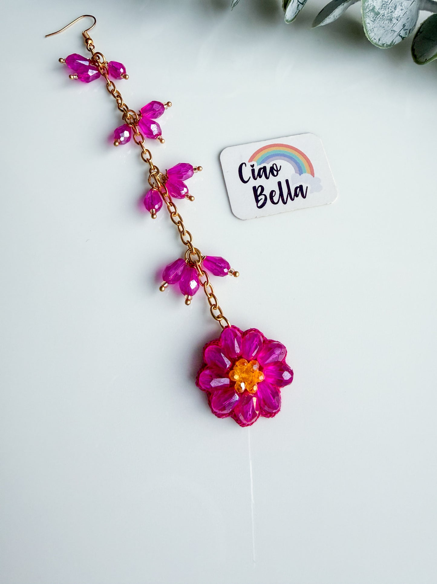 Sparkling Hot Pink Daisy Handmade Beaded Maangtika