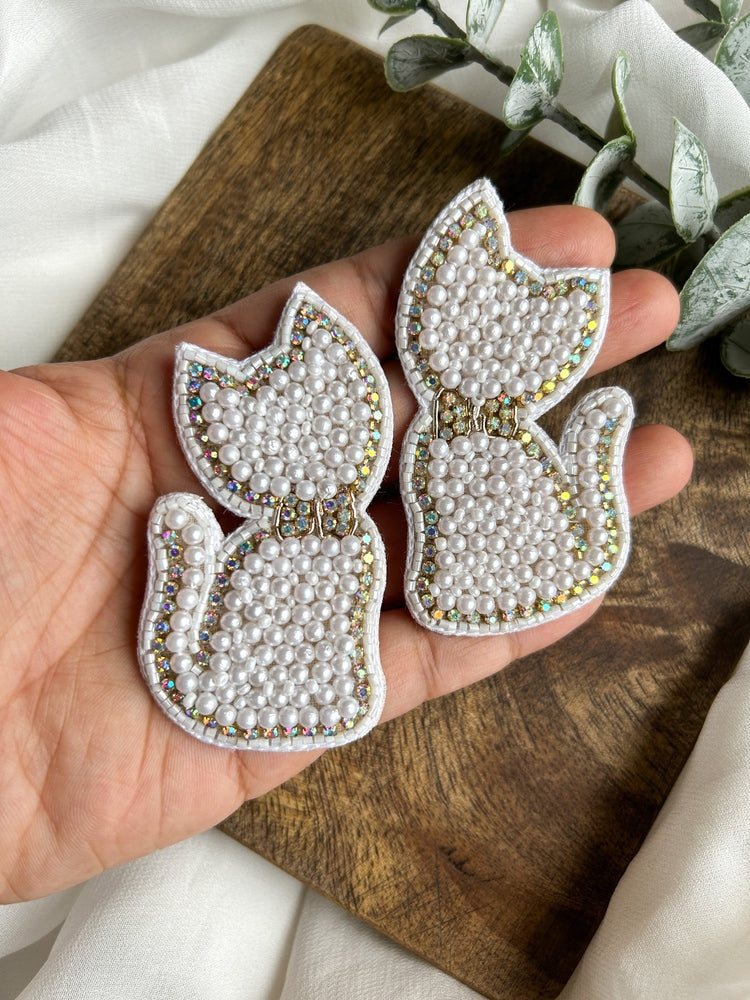 Snow Cat Handmade Beaded Earrings