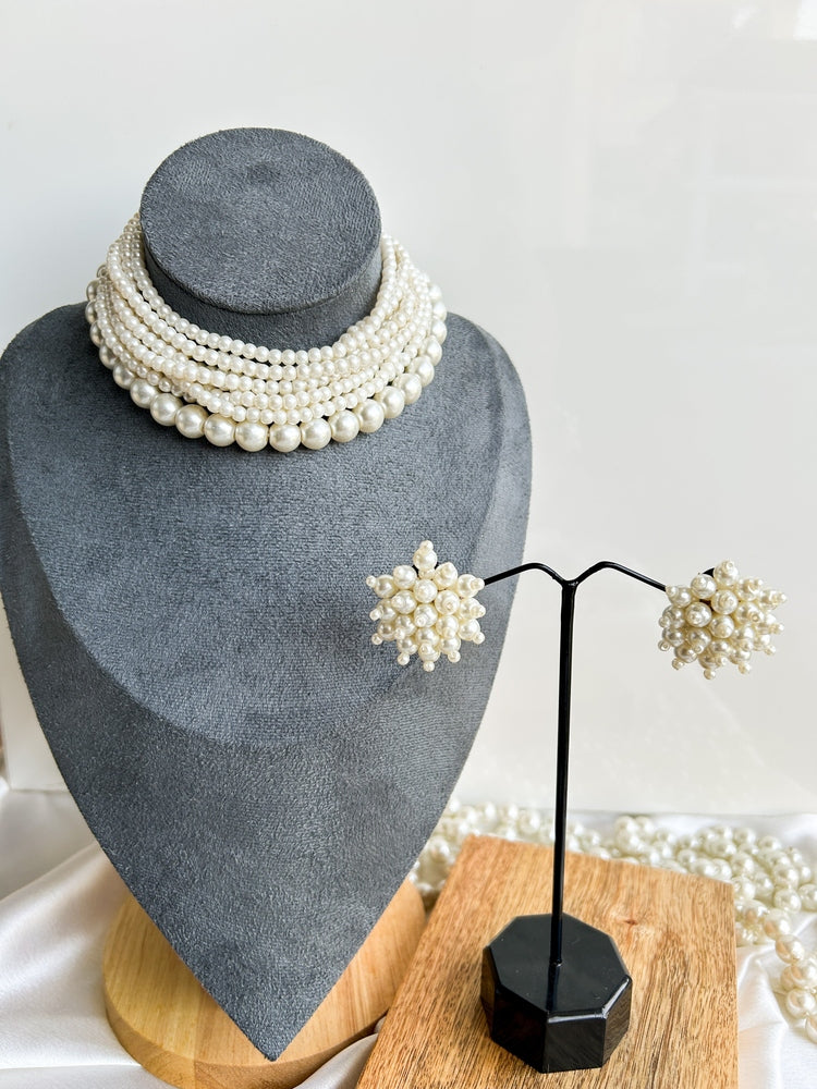 Ruhani Pearl Handmade Necklace + Earrings Set