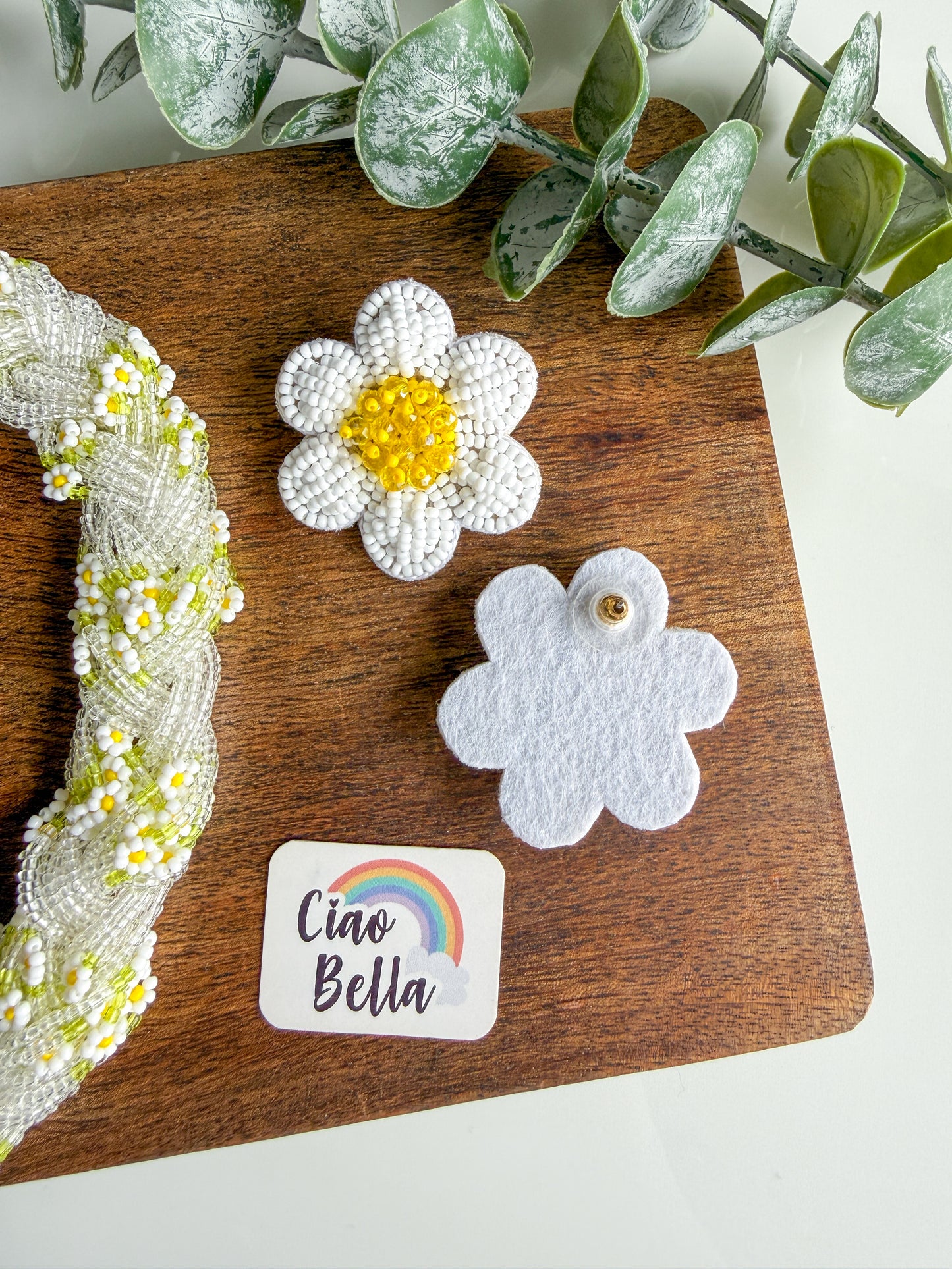 Luxe Flora Silver White Handmade Beaded Necklace + Earrings Set