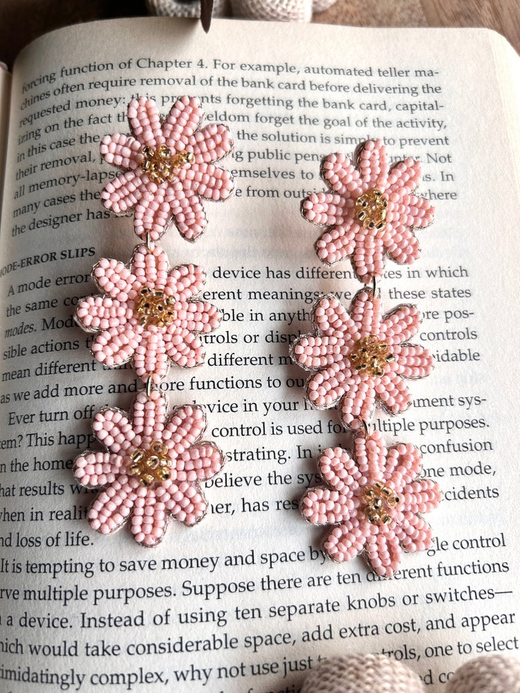 Nude Blush Petal Drops Handmade Beaded Flower Earrings