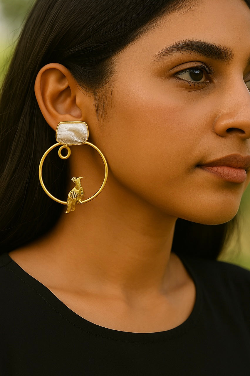 Perched Bird Handmade Brass Earrings