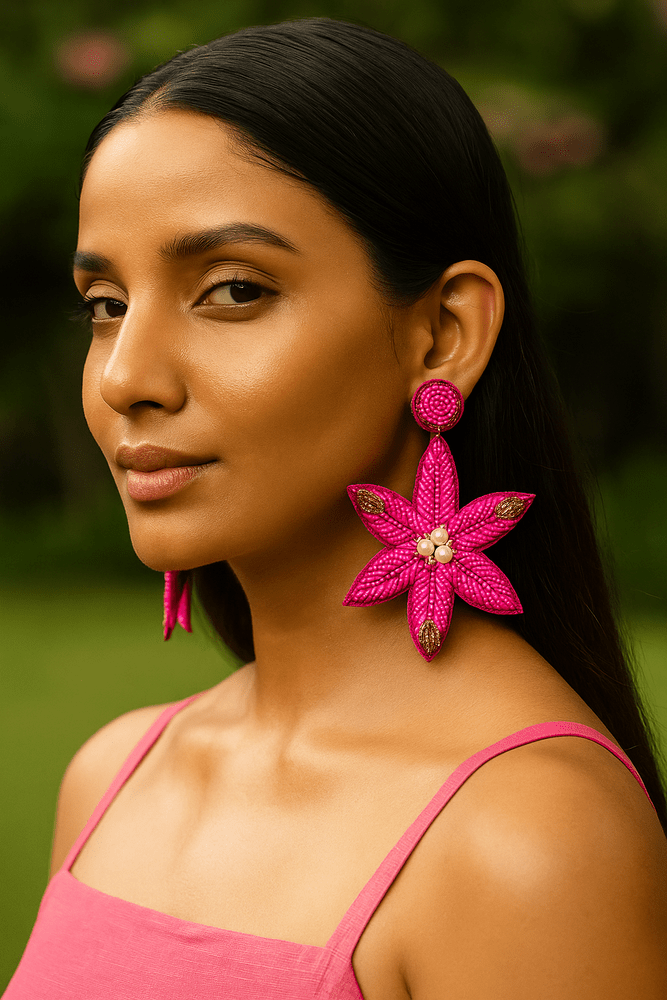 Rosey Petals Handmade Beaded Flower Earrings