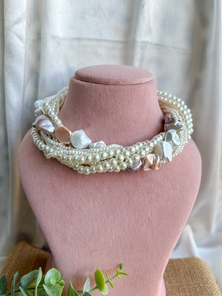 Celeste Pearl Handmade Necklace + Earrings Set - Ivory & Peach
