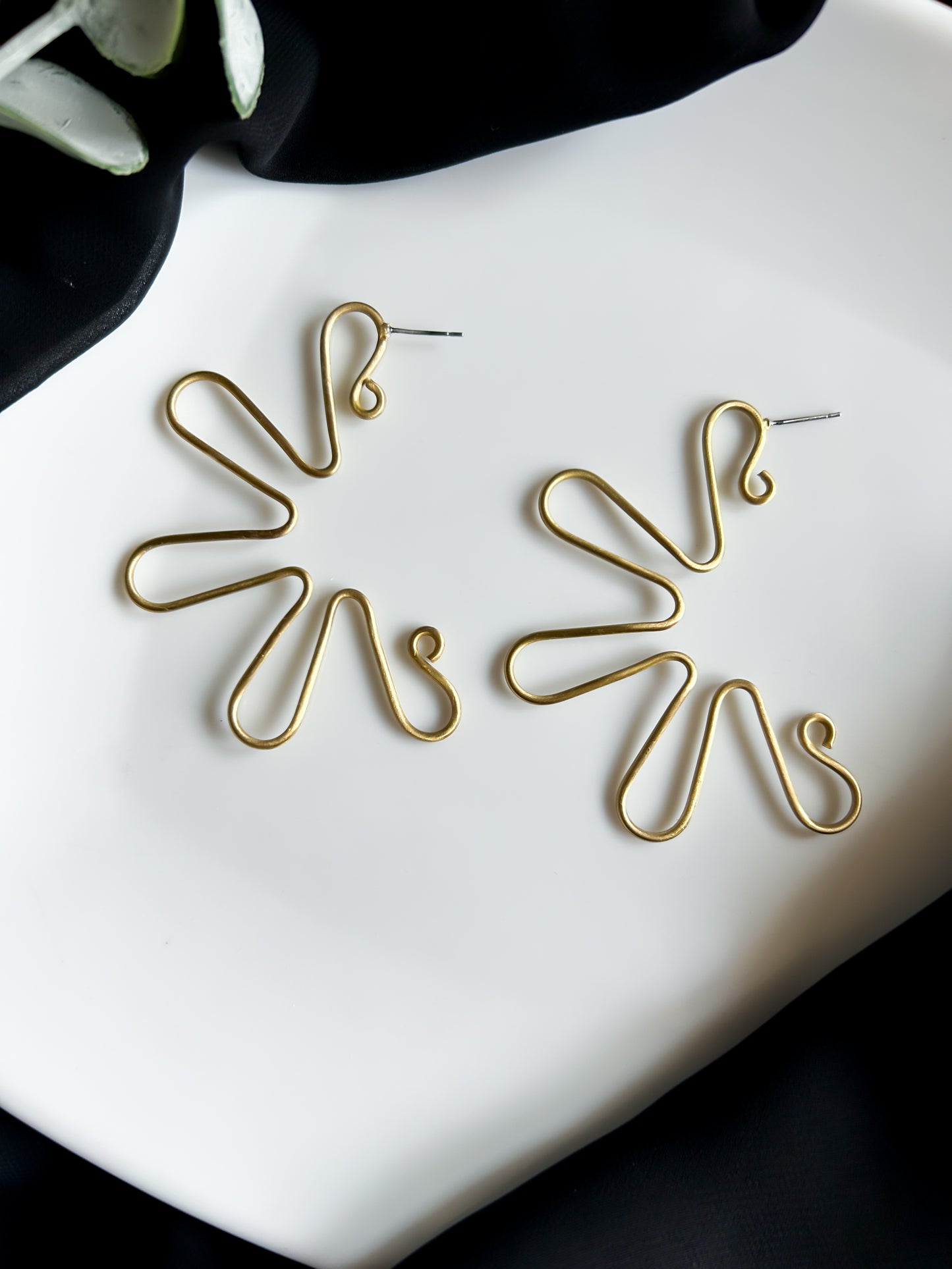 Curly Bloom Handmade Brass Earrings