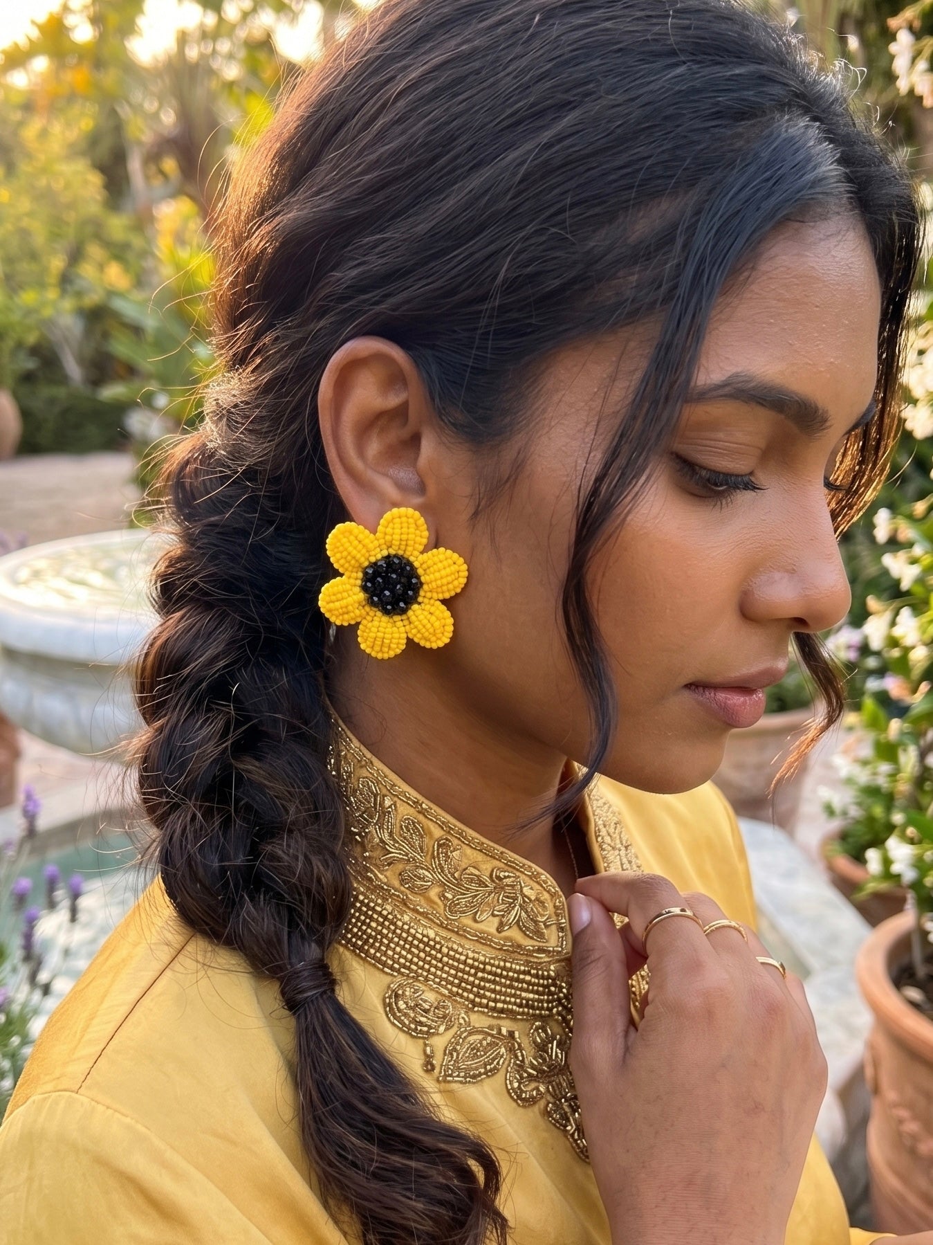 Sunflower Stud Handmade Beaded Flower Earrings