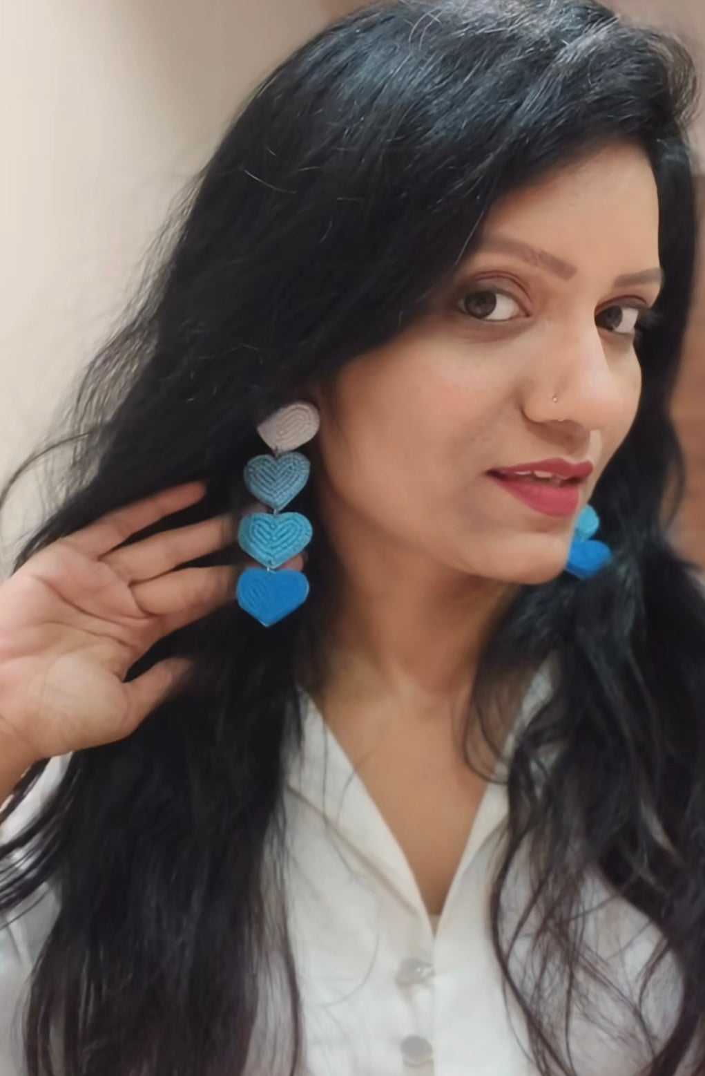 Cool Blue Love Drops Handmade Beaded Earrings