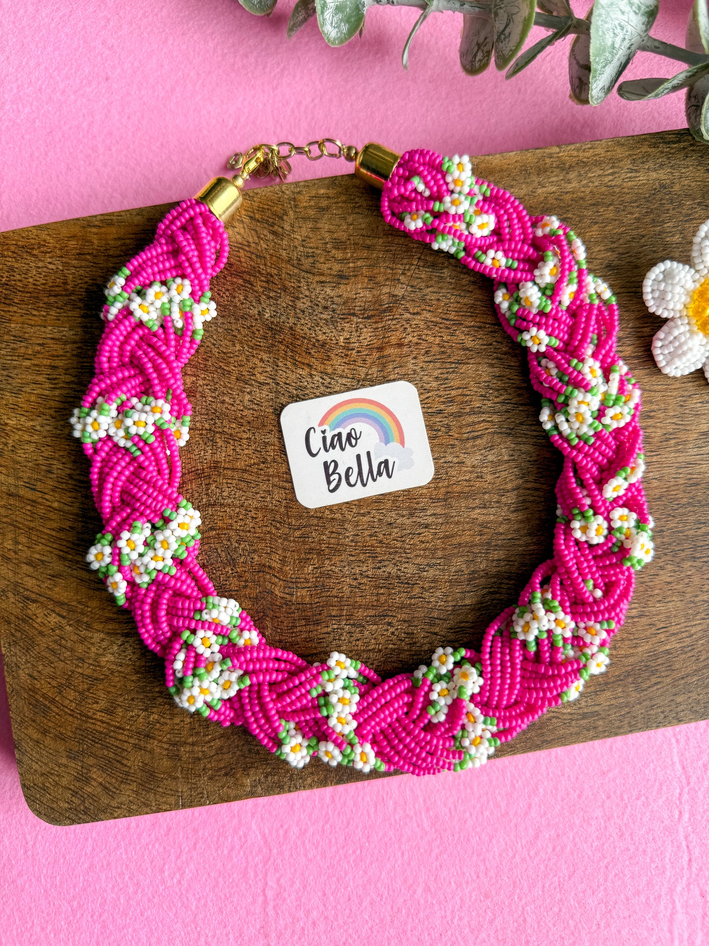 Luxe Flora Rose Pink Handmade Beaded Necklace + Earrings Set