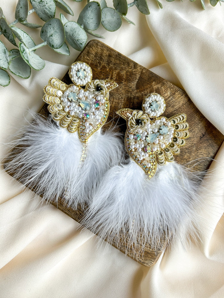 Glamorous Ivory Birdies Handmade Beaded Bird Earrings