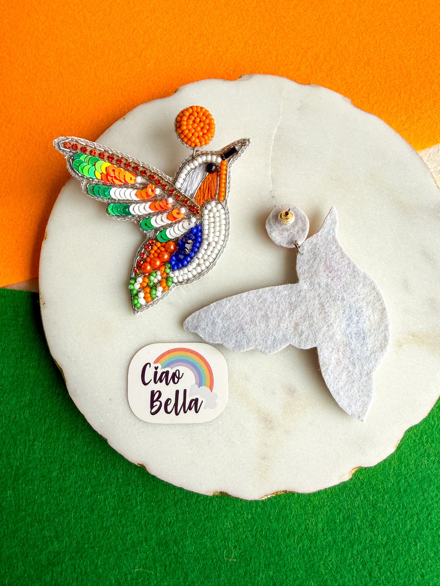 Tiranga Bird Handmade Tricolour Beaded Earrings