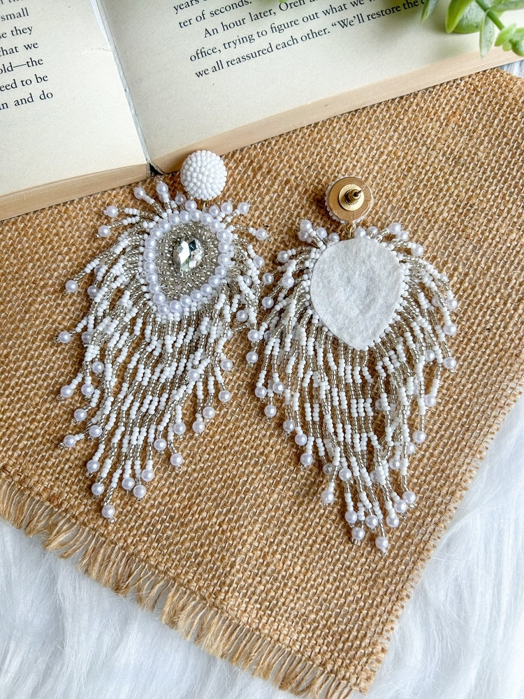 Noorani Peacock Handmade Beaded Bird Feather Tassel Earrings