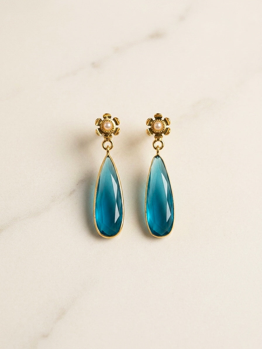 Pixie Drops Aqua Blue Handmade Brass Earrings