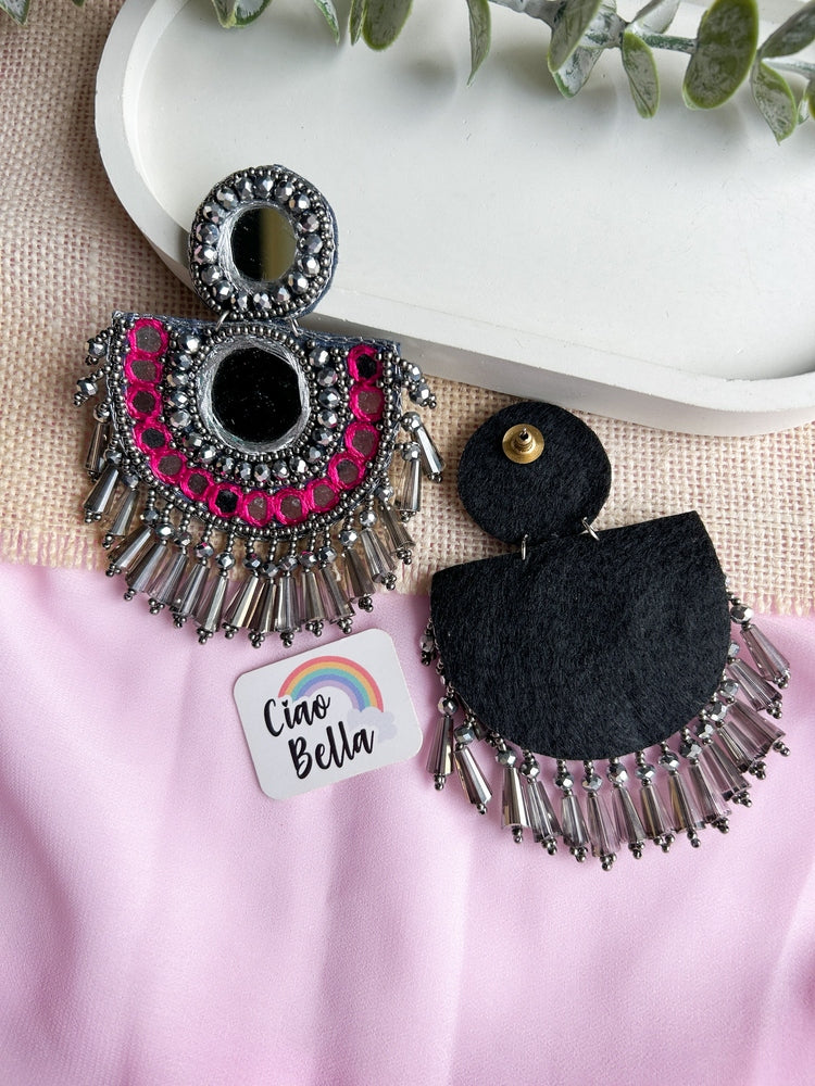 Chandrika Mirror Pink Handmade Beaded Earrings