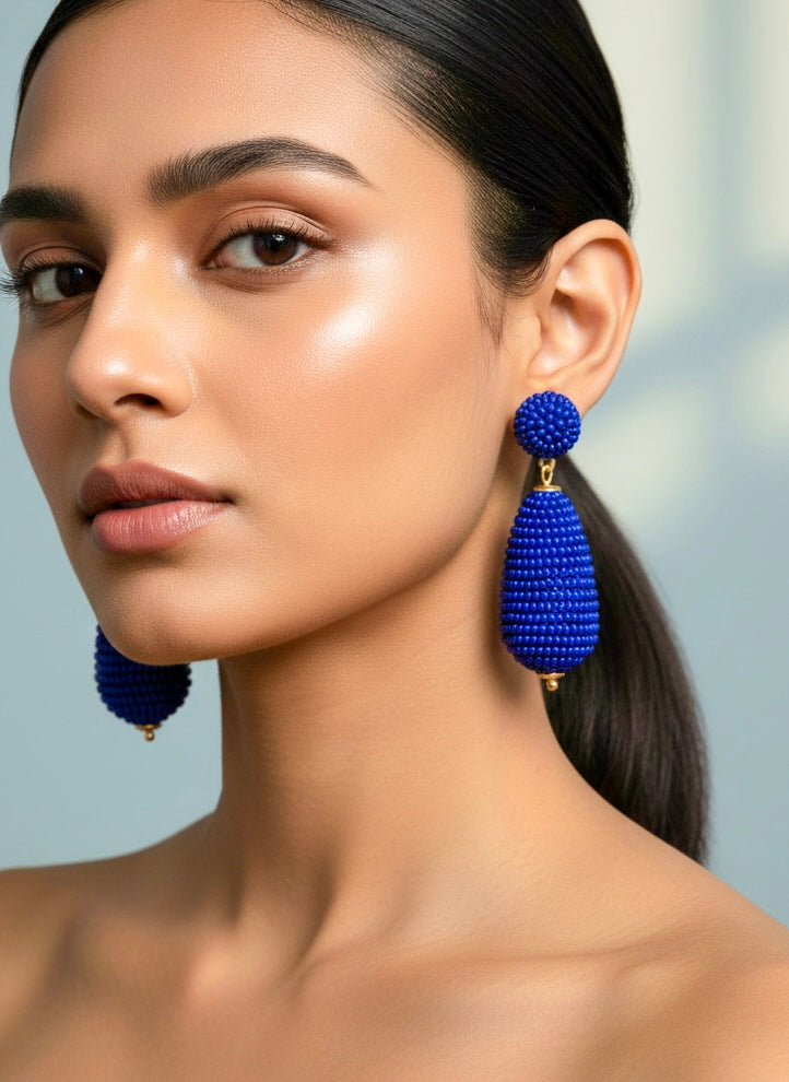 Sapphire Drop Handmade Beaded Earrings