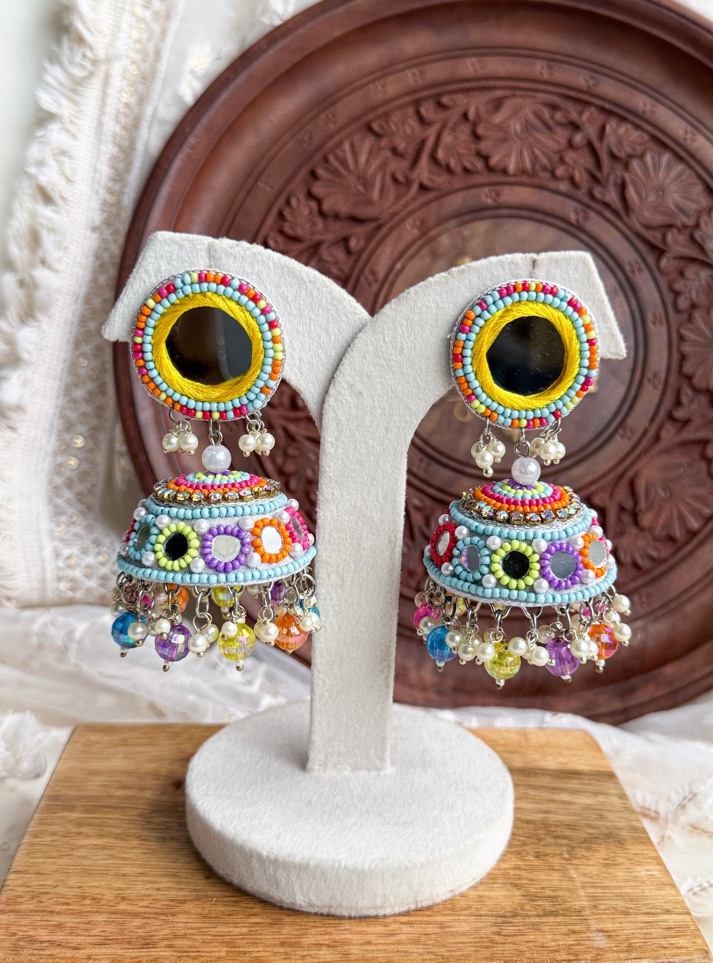 Mastani Mirror Handmade Beaded Jhumka Earrings