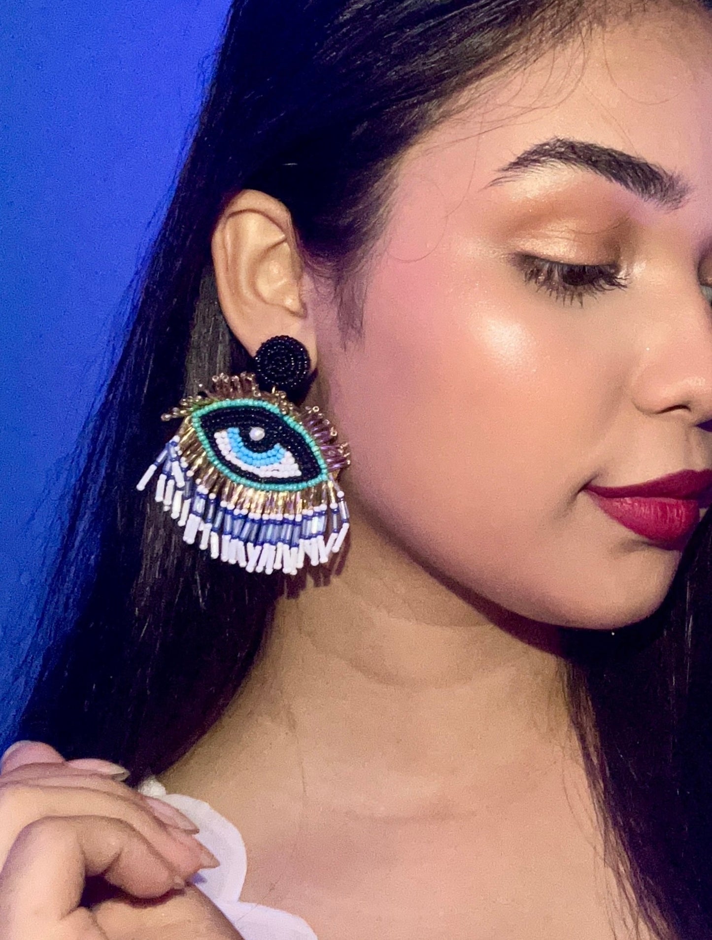 Evil Eye Elegance Handmade Beaded Earrings