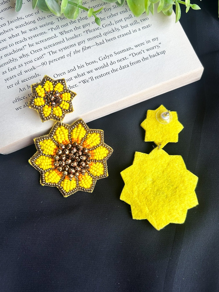 Surajmukhi (Sunflower) Yellow Handmade Beaded Earrings