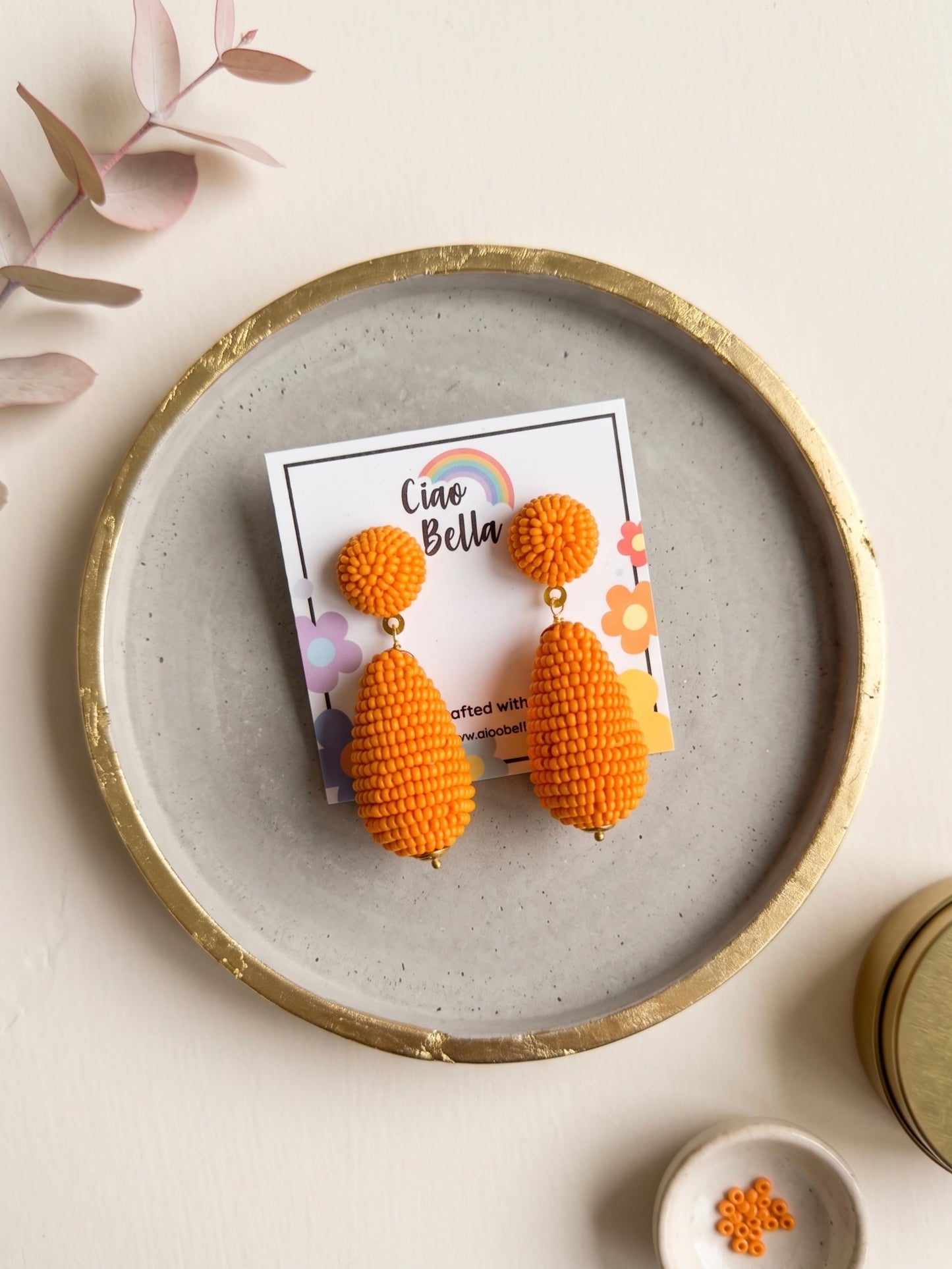 Tangerine Orange Drop Handmade Beaded Earrings