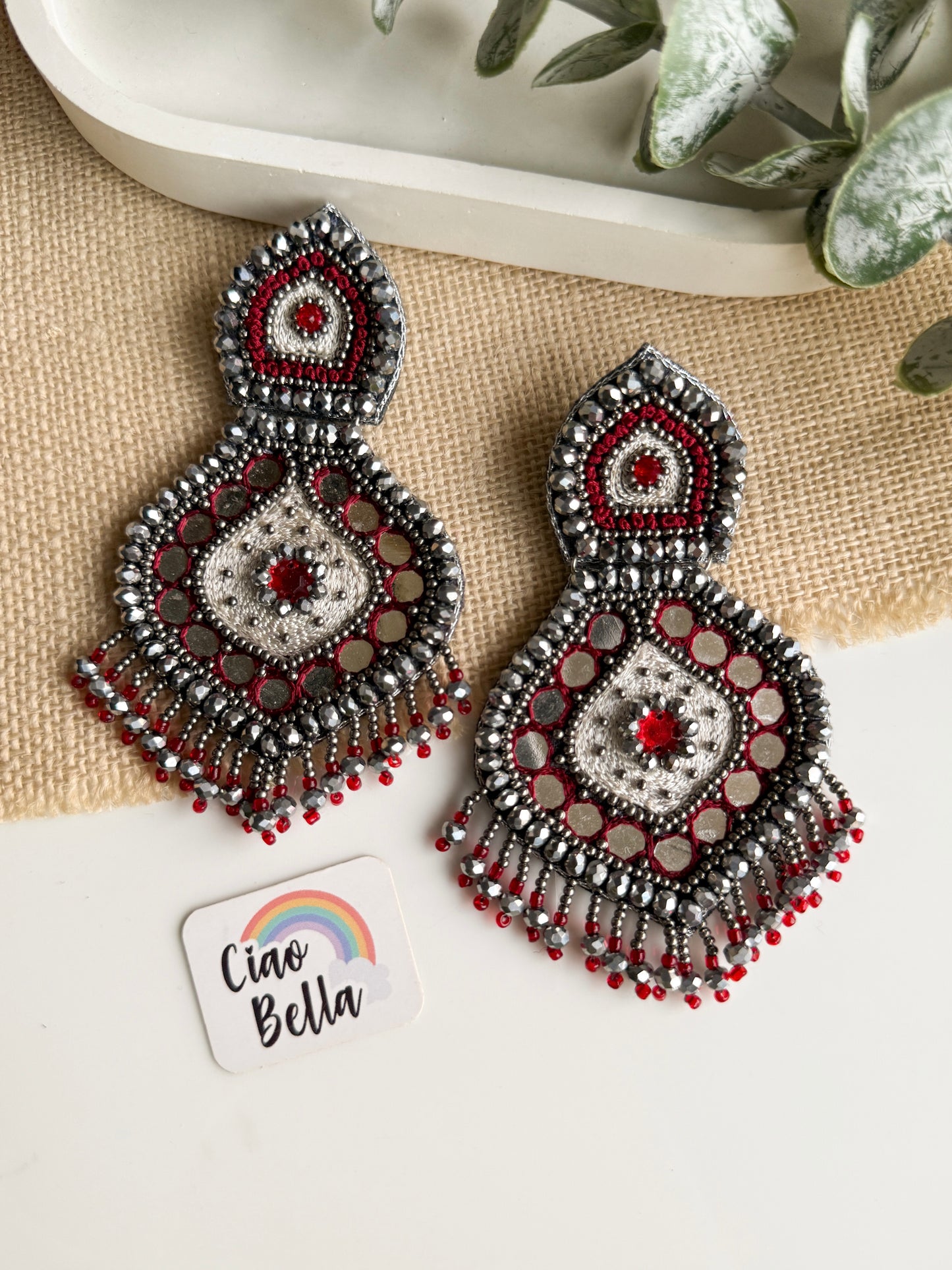 Mehrooni Mirror Handmade Beaded Earrings