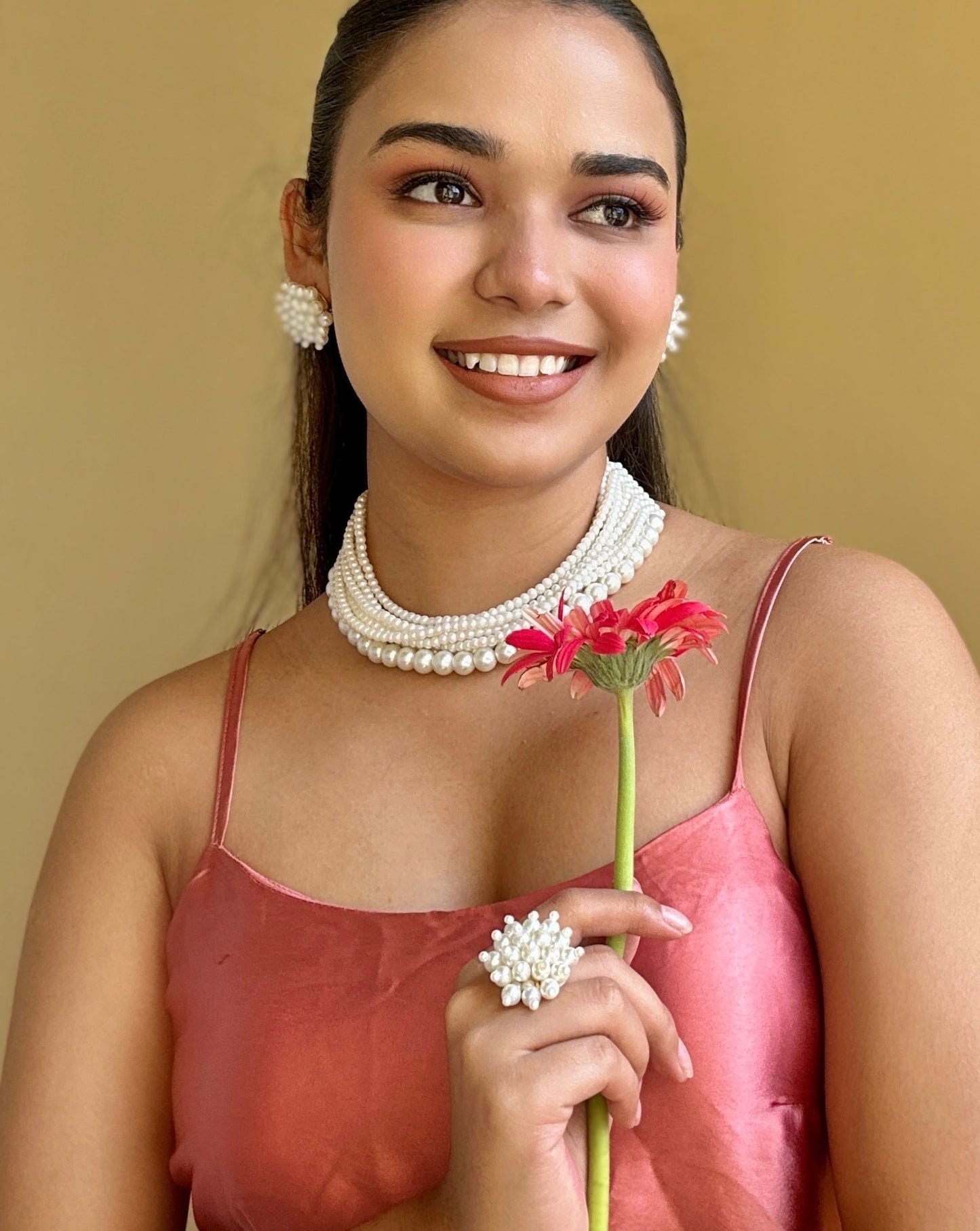 Ruhani Pearl Handmade Necklace + Earrings + Ring Set