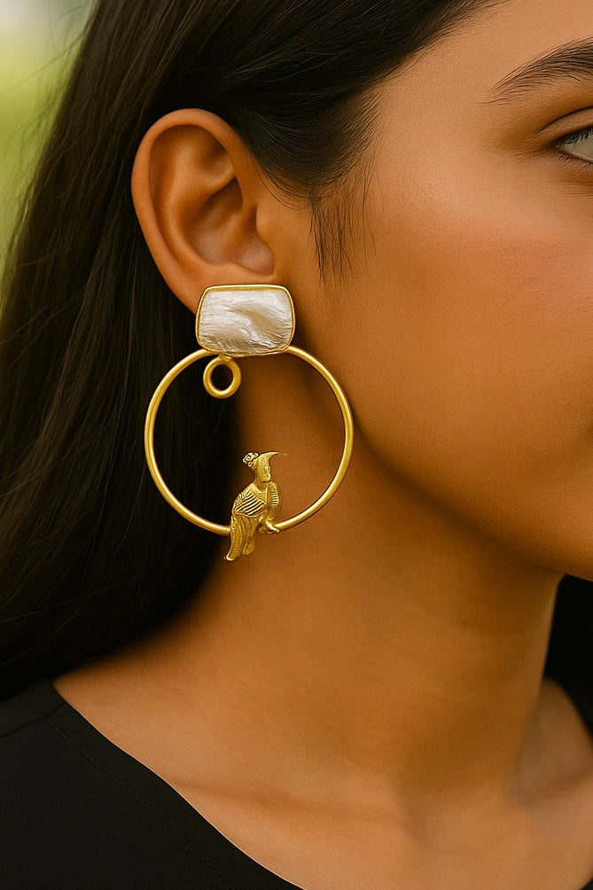 Perched Bird Handmade Brass Earrings