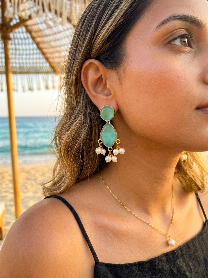 Gem Drop – Teal Handmade Brass Earrings