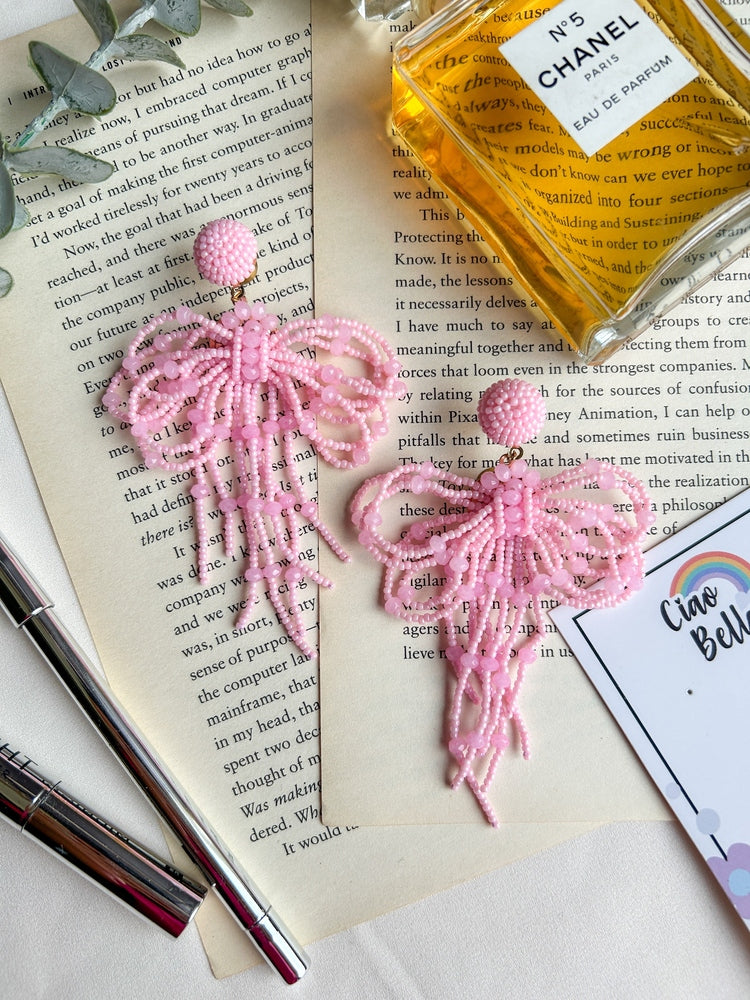 Pookie Bow (Baby Pink) Handmade Beaded Earrings