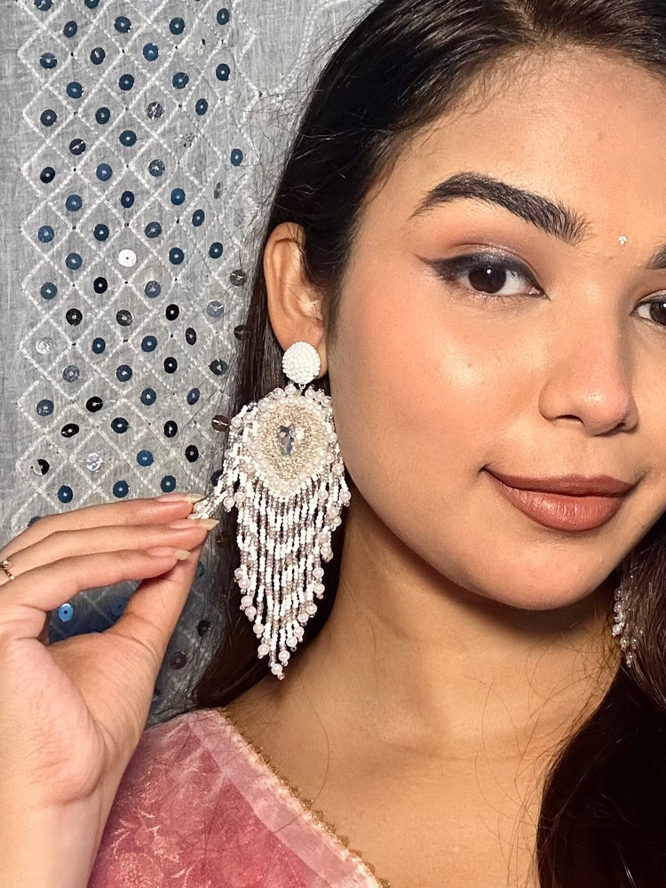 Noorani Peacock Handmade Beaded Bird Feather Tassel Earrings
