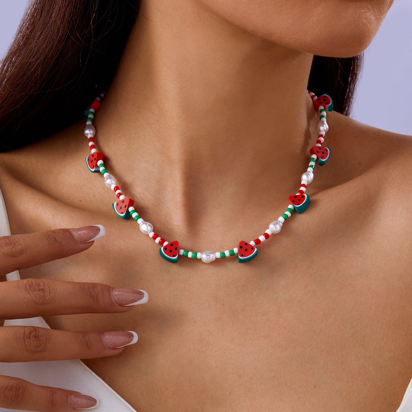 Sweet Watermelon Soft Clay Handmade Beaded Chain Necklace