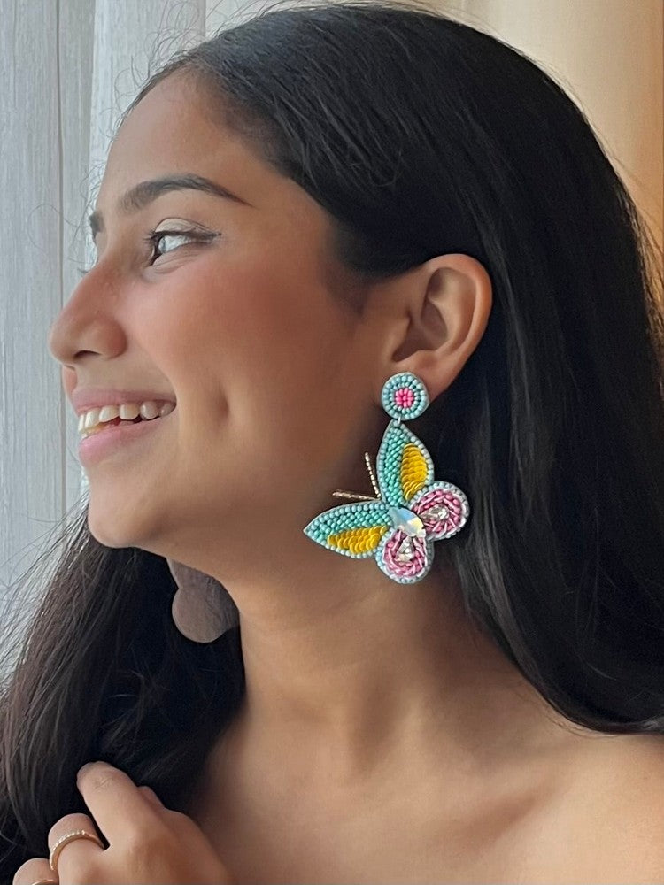 Sun-Kissed Turquoise Handmade Beaded Butterfly Earrings