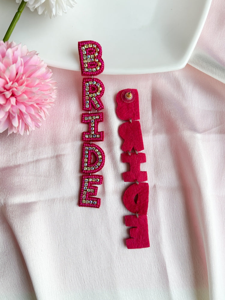 Bella Bride Pink Handmade Beaded Long Earrings