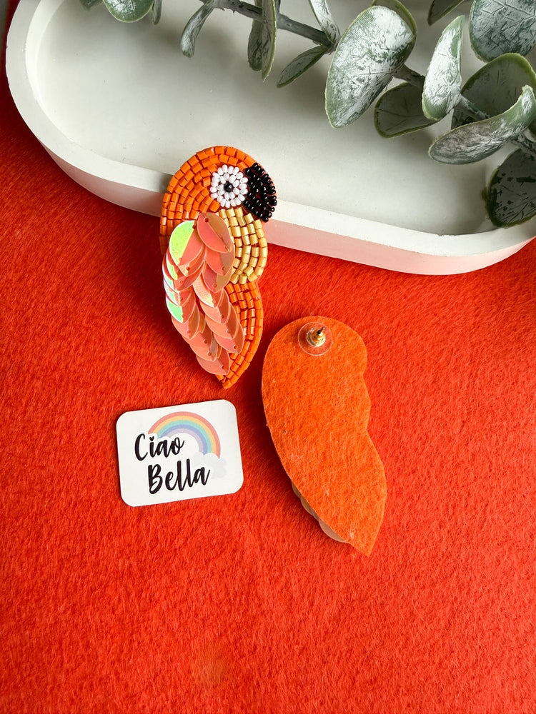 Orange Parrot Handmade Beaded Bird Earrings