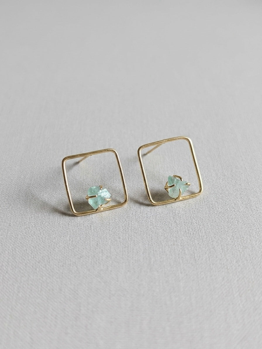 Sera – Teal Square Handmade Brass Earrings