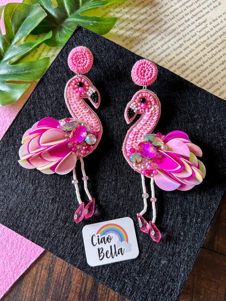 Flamazing Flamingo Bird Handmade Beaded Earrings – Ciao Bella