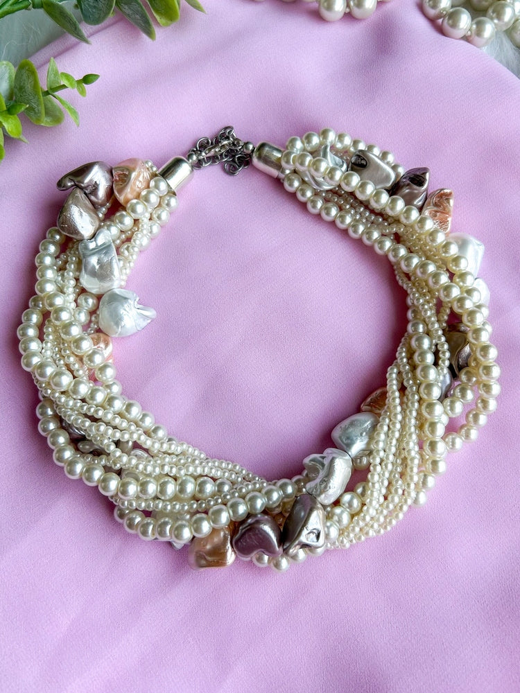 Celeste Pearl Handmade Necklace + Earrings Set - Ivory & Peach