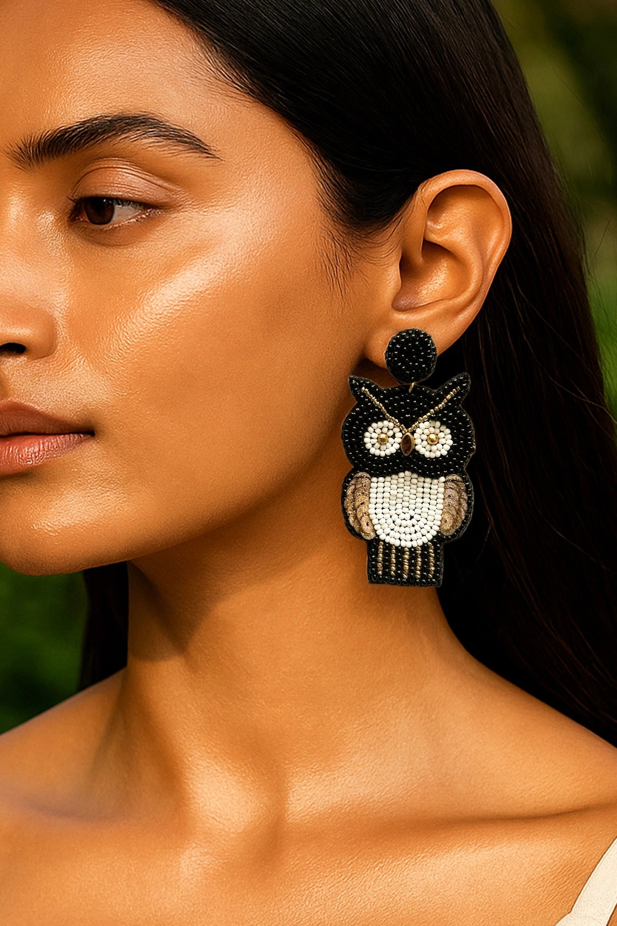 Golden Owl Handmade Beaded Bird Earrings