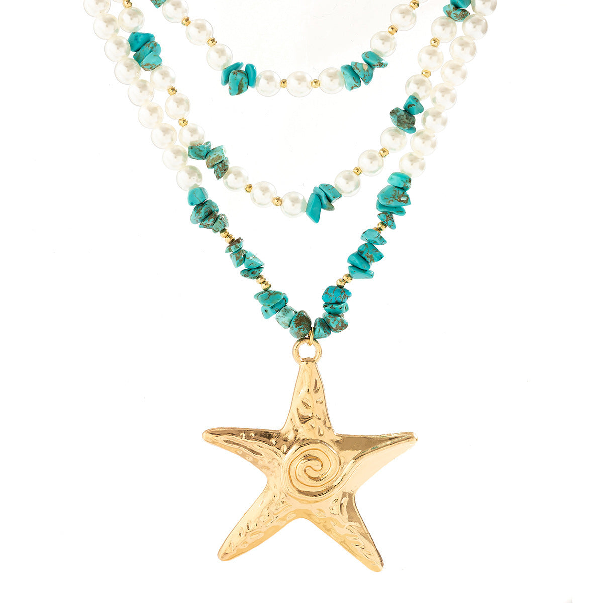 Exaggerated Marine Style Star Pearl Beaded Three Layer Necklace