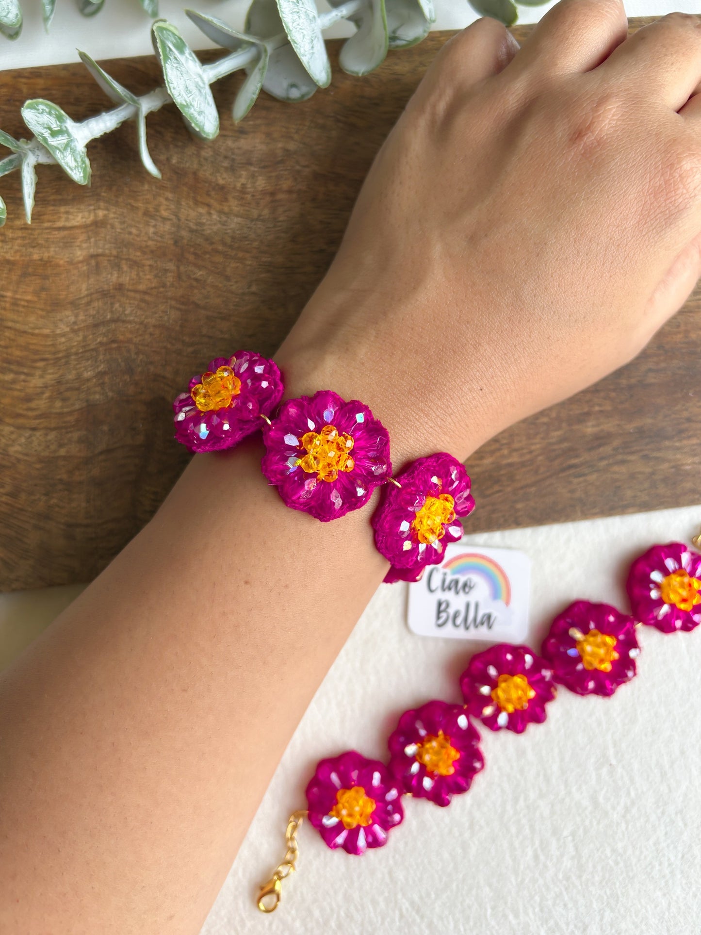 Daisy Dream Pink Handmade Beaded Bracelet