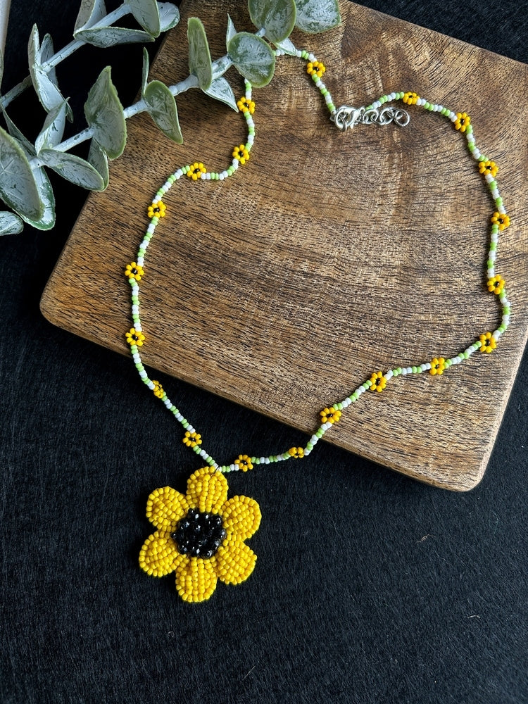 Spring Bloom Sunflower Handmade Beaded Necklace