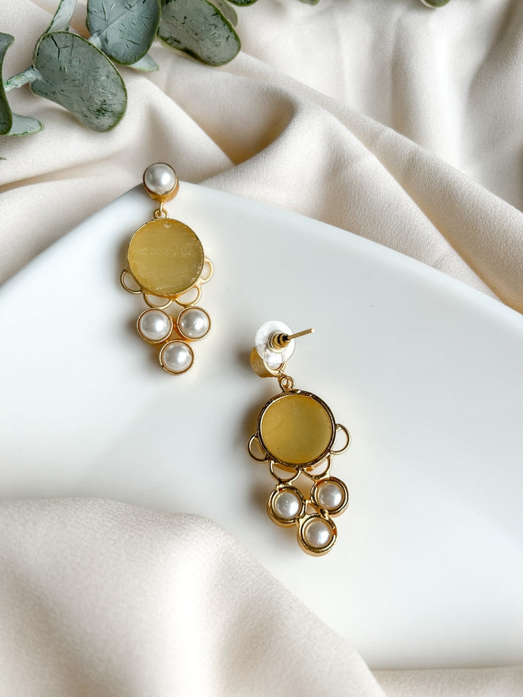 Yellow Druzy Drop Handmade Brass Earrings