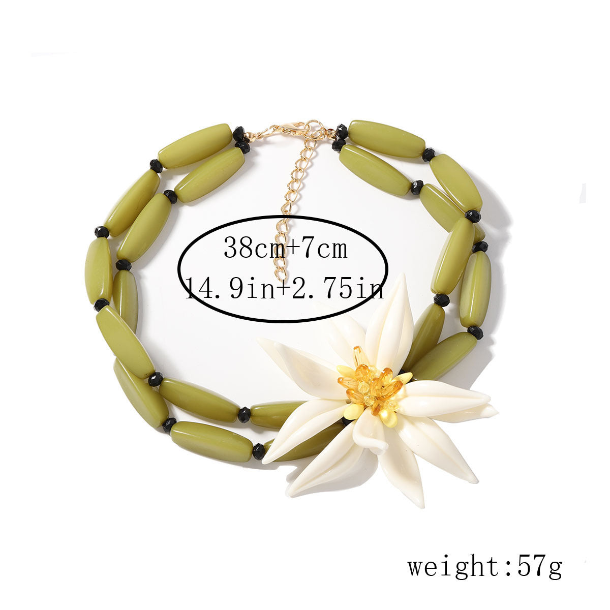 Tropical Flower Green Beaded Chain Statement Chunky Necklace