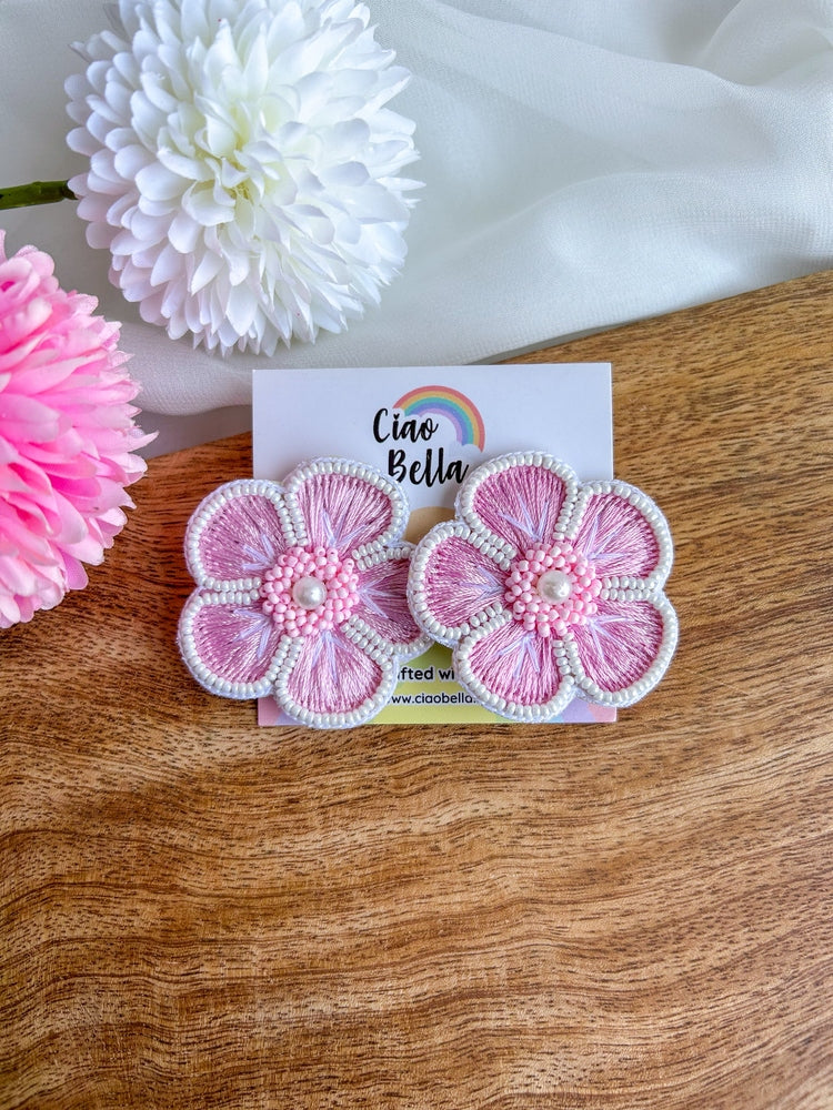 Pink Blossom Handmade Choker Necklace + Earrings Set