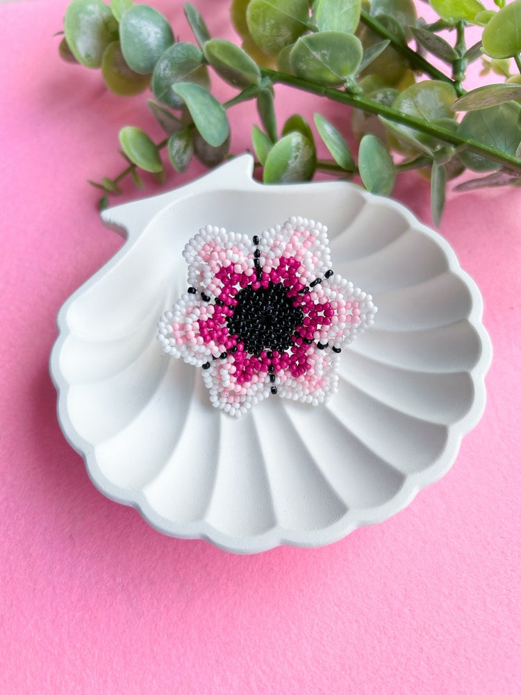 Blossoming Pink Flower Handmade Beaded Necklace + Earrings + Ring Set